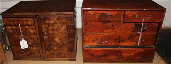 Japanese parquetry box & another